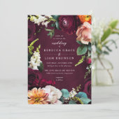 Burgundy Roos Ranunculus Wedding Kaart (Staand voorkant)