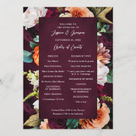 Burgundy Roos Ranunculus Wedding Programmakaart