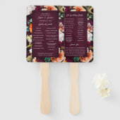 Burgundy Roos Ranunculus Wedding Programme Handwaaier (Voorkant en achterkant)