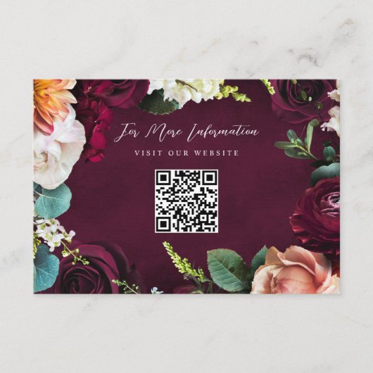 Burgundy Roos Ranunculus Wedding QR Code Informatiekaartje (Voorkant)
