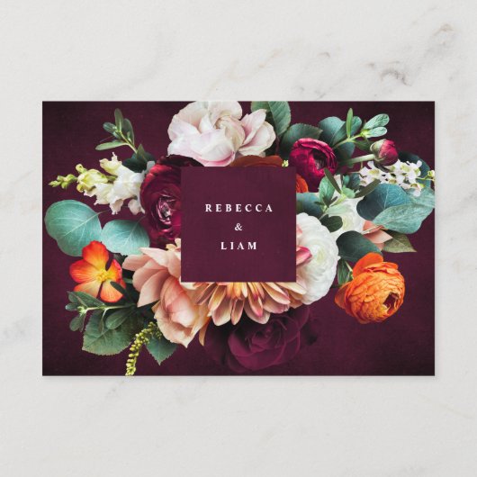 Burgundy Roos Ranunculus Wedding QR Code Informatiekaartje (Achterkant)