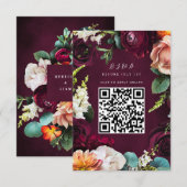 Burgundy Roos Ranunculus Wedding QR Code RSVP Kaart (Voorkant / Achterkant)