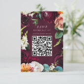 Burgundy Roos Ranunculus Wedding QR Code RSVP Kaartje (Staand voorkant)