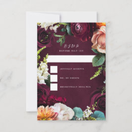 Burgundy Roos Ranunculus Wedding RSVP Kaart