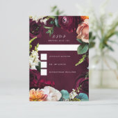 Burgundy Roos Ranunculus Wedding RSVP Kaart (Staand voorkant)