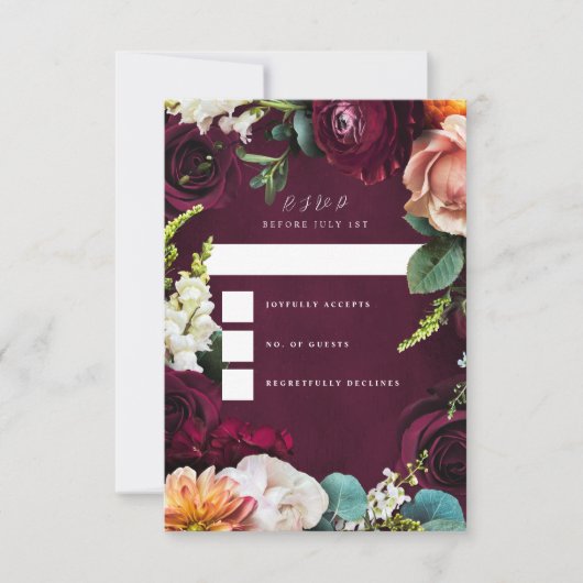 Burgundy Roos Ranunculus Wedding RSVP Kaartje (Voorkant)