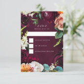 Burgundy Roos Ranunculus Wedding RSVP Kaartje (Staand voorkant)