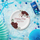 Burgundy Roos Romantic Birthday Party Papieren Bordje (Feest)