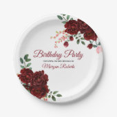 Burgundy Roos Romantic Birthday Party Papieren Bordje (Voorkant)