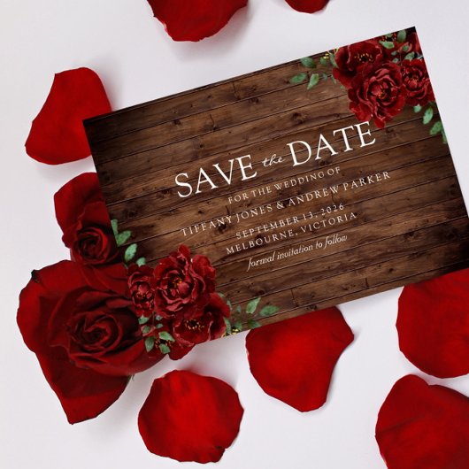 Burgundy Roos Romantic Rustic Save the date Magnetische Uitnodiging