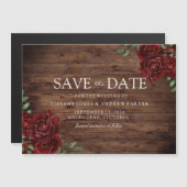 Burgundy Roos Romantic Rustic Save the date Magnetische Uitnodiging (Voorkant / Achterkant)