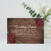 Burgundy Roos Romantic Rustic Wedding Reception Informatiekaartje (Staand voorkant)