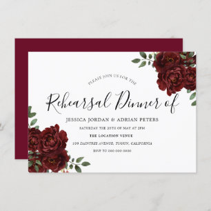 Burgundy Roos Romantic Wedding Rehearsal Dinner Kaart