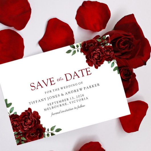 Burgundy Roos Romantic Wedding Save the date