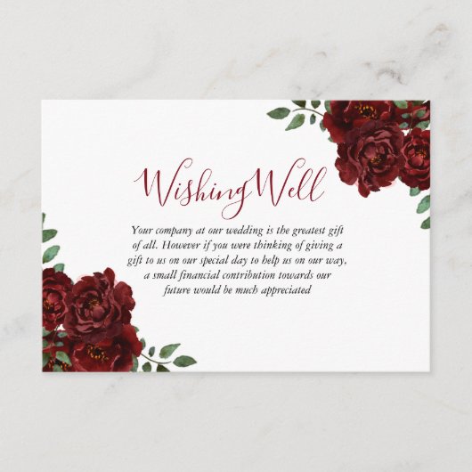 Burgundy Roos Romantische Trouw Wensfontein Informatiekaartje (Voorkant)