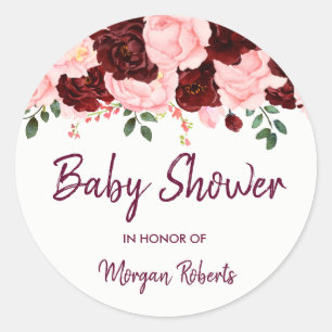 Burgundy Roos & Roze Blush  Baby shower Ronde Sticker
