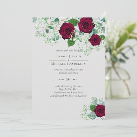 Burgundy Roos Sage Eucalyptus Weddenschap (Staand voorkant)