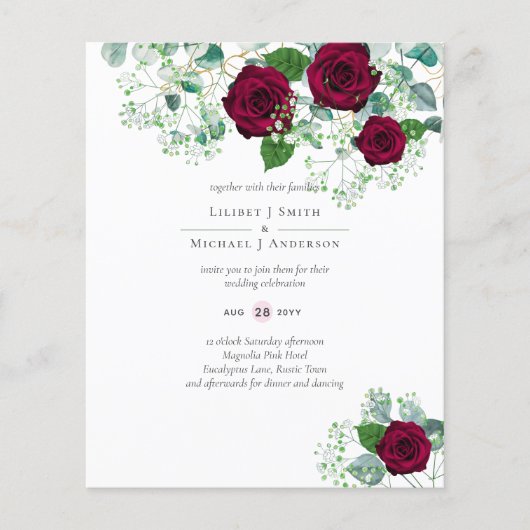 Burgundy Roos Salie Eucalyptus Bruiloft (Voorkant)