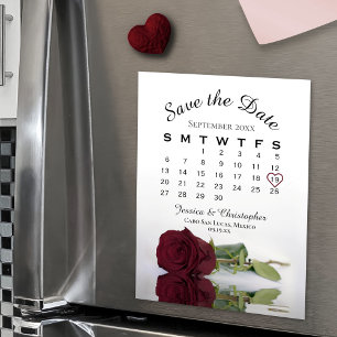 Burgundy Roos Save the Date Calendar Magnet