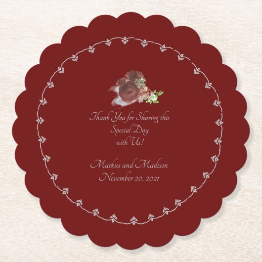 Burgundy Roos ThMED Kartonnen Onderzetters (Voorkant)