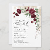 Burgundy Roos Vine, Floral Birthday Party Kaart (Voorkant)