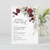 Burgundy Roos Vine, Floral Birthday Party Kaart (Staand voorkant)