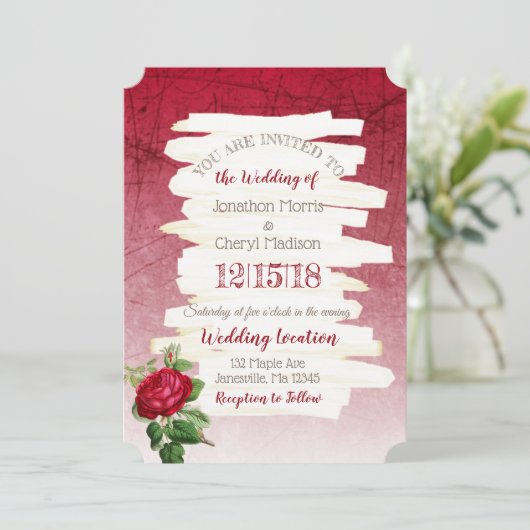 Burgundy Roos Weddenschap Kaart (Staand voorkant)