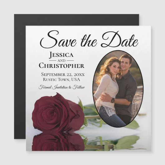 Burgundy Roos Wedding Save the Date Photo Magnet (Voorkant / Achterkant)
