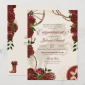 Burgundy Roos Western Ranch Charro Quinceanera Kaart (Voorkant / Achterkant)