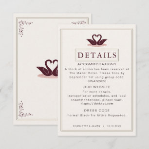 Burgundy Roos Whimsical Zwaan Monogram Details Informatiekaartje