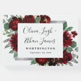 Burgundy Roos Winter Weddenschap rood en zilver Gastenboek