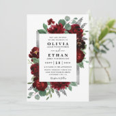 Burgundy Roos Winter Weddenschap rood en zilver Kaart (Staand voorkant)