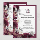 Burgundy roos zilveren vlinder kaart (Voorkant / Achterkant)