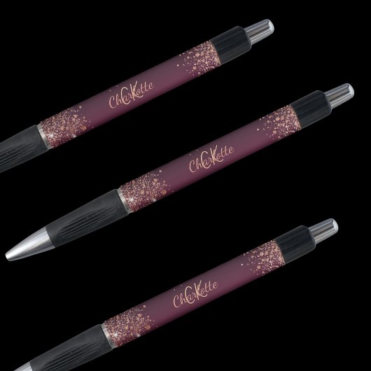 Burgundy roosgouden monogram handtekening naam pen