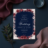 Burgundy Rose Arch Floral Wedding Kaart