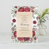 Burgundy Rose Botanical Wedding Kaart (Staand voorkant)