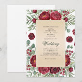 Burgundy Rose Botanical Wedding Kaart (Voorkant / Achterkant)