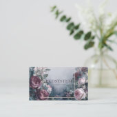 Burgundy Rose Floral and Ethereal Mist Gold Frame Visitekaartje (Staand voorkant)
