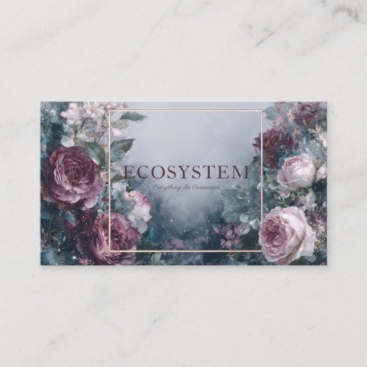 Burgundy Rose Floral and Ethereal Mist Gold Frame Visitekaartje (Voorkant)