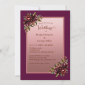 Burgundy Rose Gold Script Floral Wedding Kaart (Voorkant)
