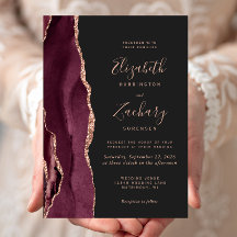 Burgundy Rose Goud Agate Donkere Trouw Uitnodiging