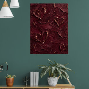 Burgundy & Rose Goud Hart Textured Abstract Poster