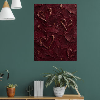 Burgundy & Rose Goud Hart Textured Abstract  Poster