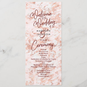 Burgundy & Rose Goud Marmer Huwelijksprogramma Programmakaart
