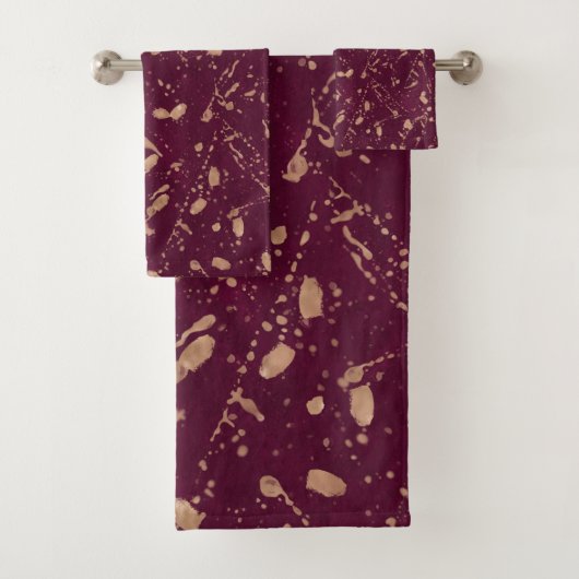 Burgundy & Rose Goud Spat Modern Abstracte Kunst Bad Handdoek (Insitu)