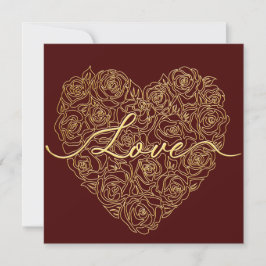 Burgundy Rose Heart Typography Valentines Day Feestdagenkaart