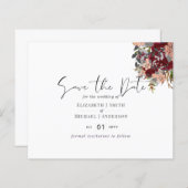 Burgundy Rosegold Floral Wedding Save Date Budget (Voorkant / Achterkant)