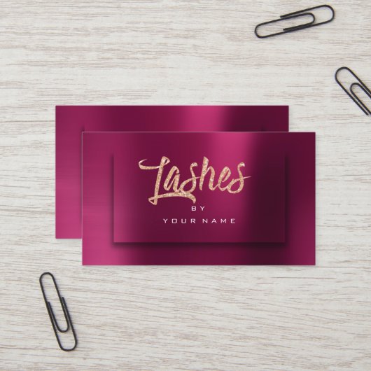 Burgundy RoseGold Metallic Typograaf Makeup Lashes Visitekaartje (Voorkant / Achterkant in situ)