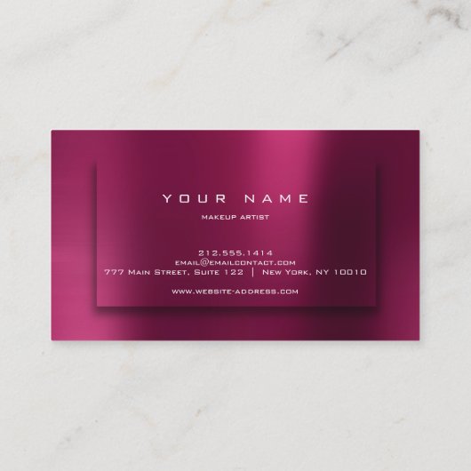 Burgundy RoseGold Metallic Typograaf Makeup Lashes Visitekaartje (Achterkant)
