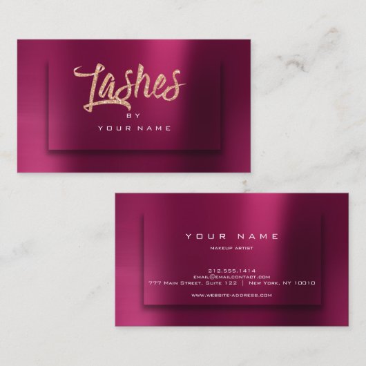 Burgundy RoseGold Metallic Typograaf Makeup Lashes Visitekaartje (Voorkant / Achterkant)